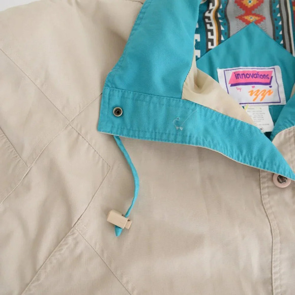 Vintage 90's Innovations By Izzi Tan & Teal Button  Up Windbreaker Jacket Medium - Picture 12 of 16